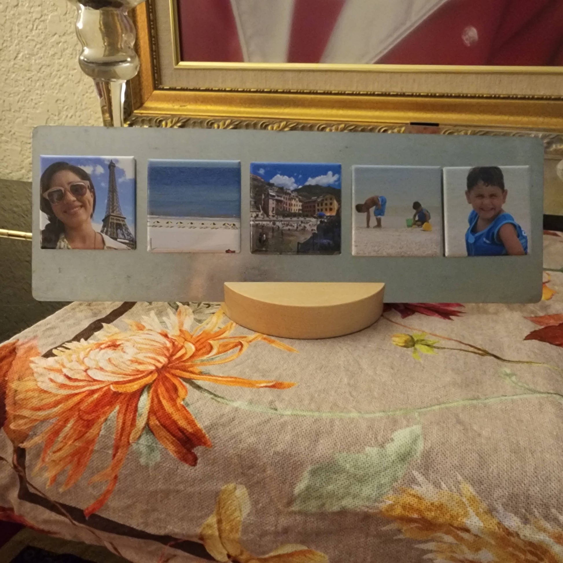 magnetic frame for photo magnets with wood round base