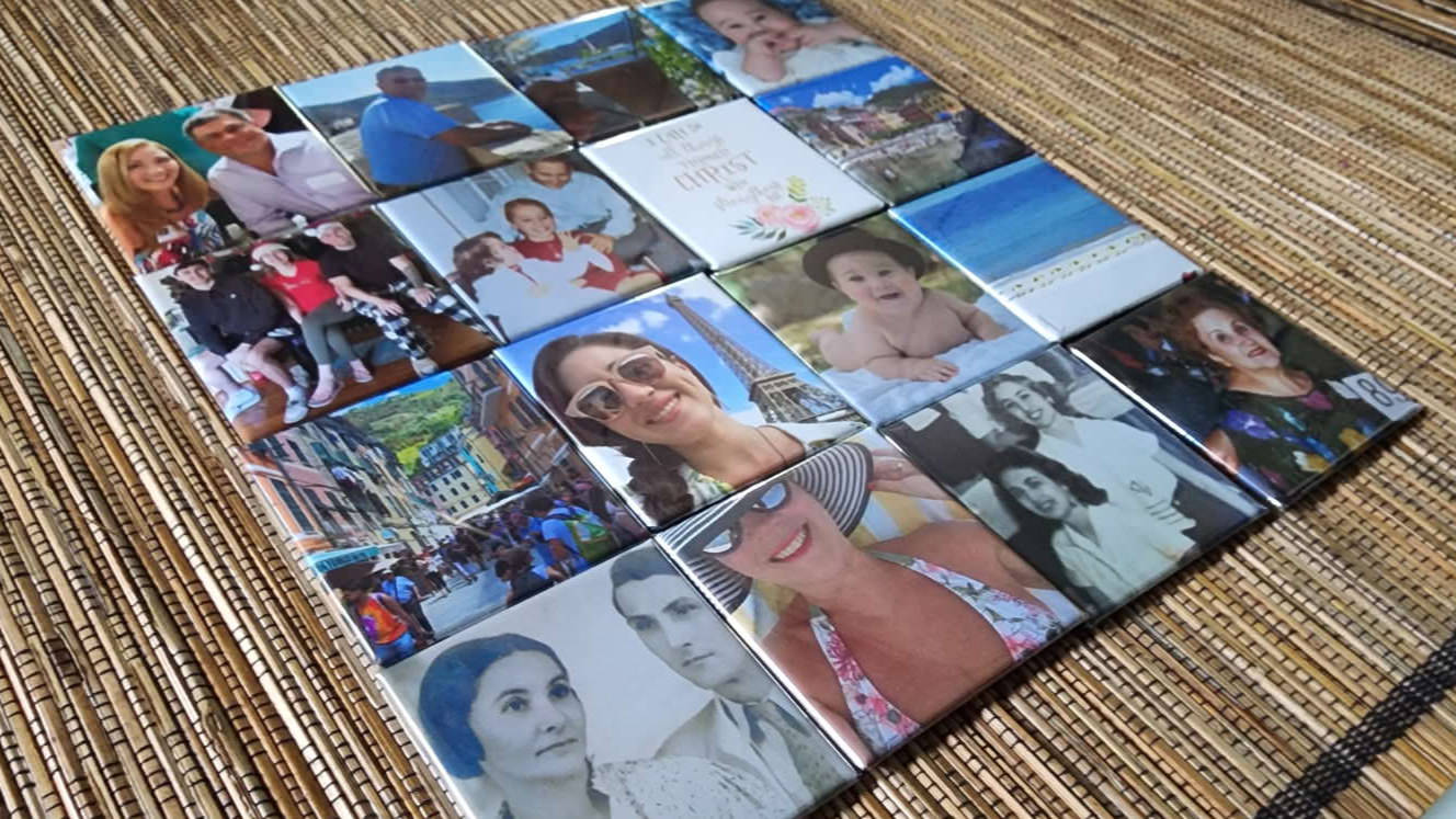layout of various custom photo magnets